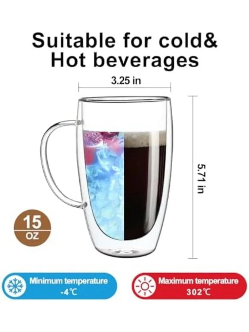 Double Walled Glass Coffee Mugs - 15oz Insulated Cups for Tea & Cappuccino